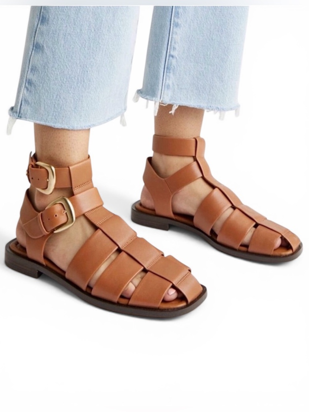 Sam Edelman Dawn Strappy 2 Buckle Ankle Strap Sandals in Saddle Size 7M